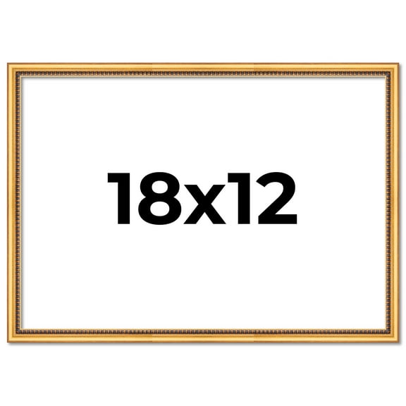 18x12 Frame Beaded Gold Solid Wood Picture Frame | 0.75 Inches Moulding Width | Liscio Oro