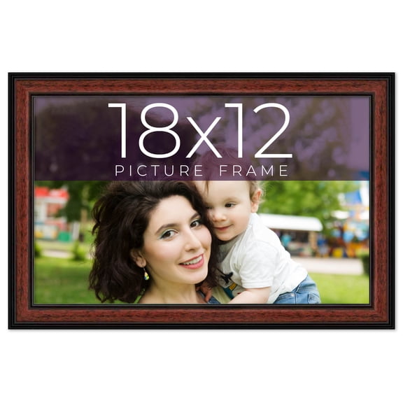 18x12 Frame Executive Brown Round Mahogany Finish Solid Wood Picture Frame | 1.25 Inch Moulding