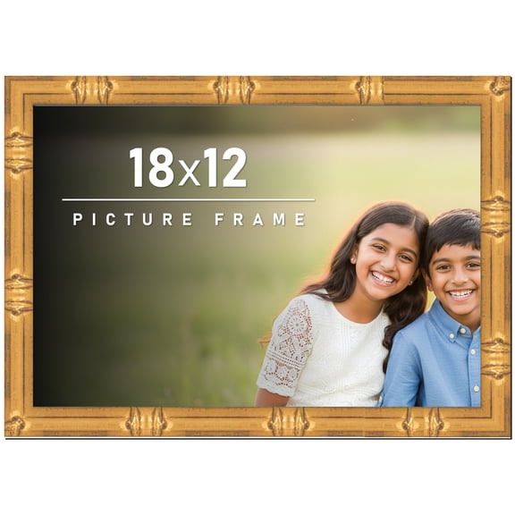 18x12 Frame Gold Bamboo Picture Frame - Complete Modern Photo Frame Includes UV Acrylic Shatter