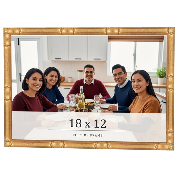 18x12 Frame Gold Bamboo Solid Wood Picture Frame | 0.75 Inch Moulding Width | Interior Frame Depth