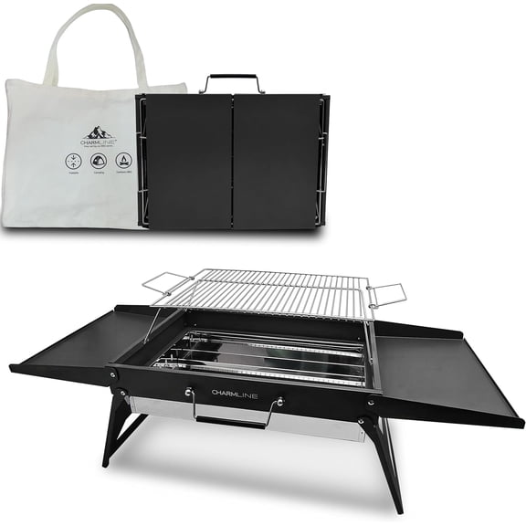 18x13 Inch Foldable Portable Charcoal Grill with Liftable Grilling Net Black Bestseling