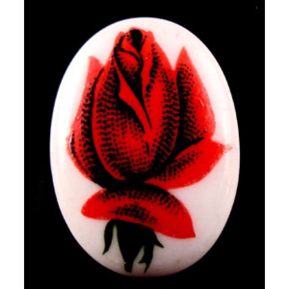 18x13mm Red Rose Porcelain Painting Cameo - Pack of 1