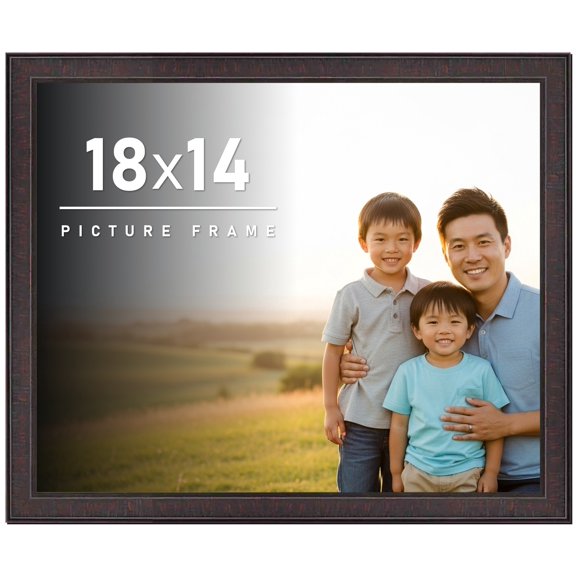 18x14 Frame Brown Solid Wood Picture Frame - Complete Modern Photo Frame Includes UV Acrylic