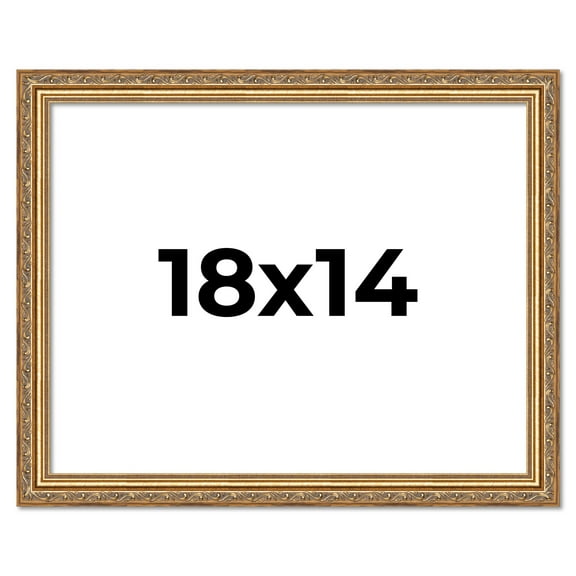 18x14 Frame Gold Solid Wood Picture Frame Width 1.25 Inches,  Interior Frame Depth 0.375 Inches,