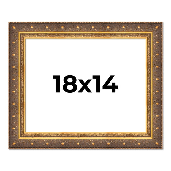 18x14 Frame Vintage Gold Solid Wood Picture Frame | 2.5 Inch Moulding Width | Ornate Bronze Museo