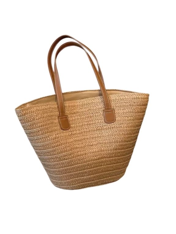 18x14 Inch Natural Seagrass Woven Straw Tote Bag, Large Capacity Boho Beach Purse, Portable Handbag for Summer Vacation, Grocery Shopping and Outdoor Travel Arrangement