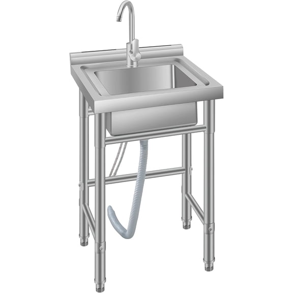18x14x31in Free Standing Stainless Steel Utility Sink Single Bowl Commercial Basin with Hot and Cold Water Pipe Undershelf Storage for Kitchen Laundry Garage Indoorx