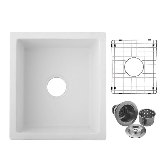 18x16 Inch Undermount Bar Sink with Grid & Strainer - Granite Composite Single Bowl Kitchen Sink, Sound Dampening, Heat Resistant, Easy Clean