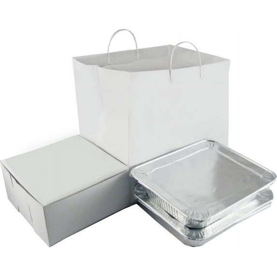 18x17x18 White Plastic Catering Bags, Take Out Bags with Handles & Sturdy Cardboard Reinforced Bottom Perfect for Food Service, Restaurants, Catering, Delivery, Food Container Carrier Qty 80