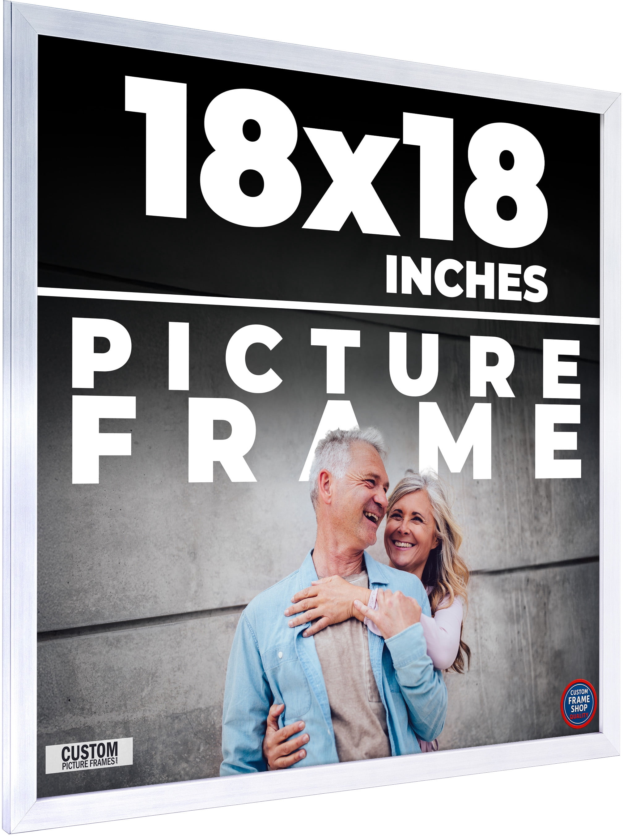 18x18 - 18 x 18 Stainless Steel Silver Solid Wood Frame with UV Framer ...