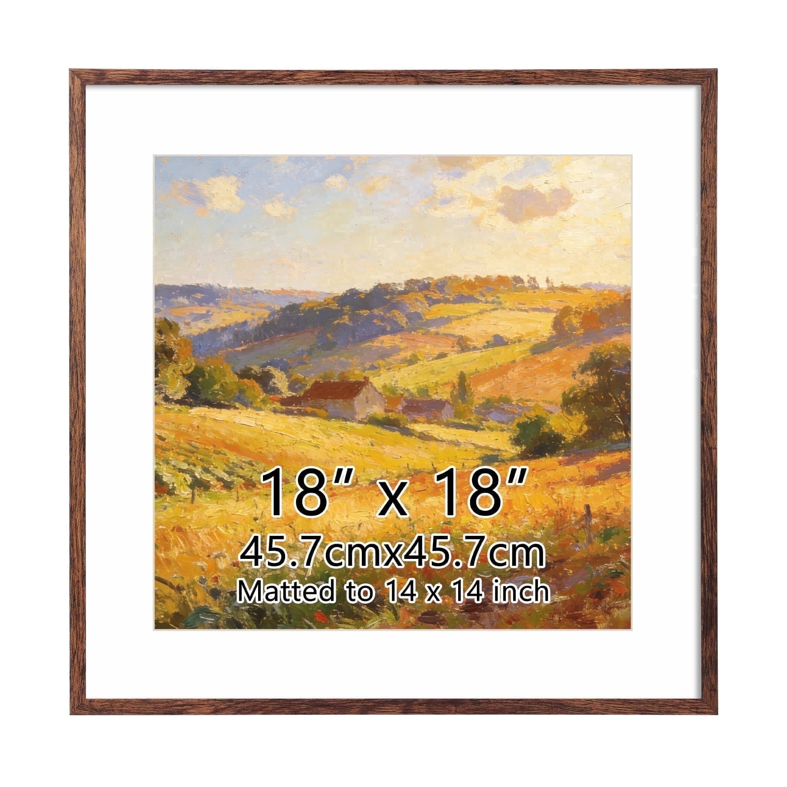 18x18 Dark Brown Picture Frame, Display Pictures 14x14 with Mat or 18x18 Without Mat, 1 Pack 18 by 18 Frame for Wall Hanging