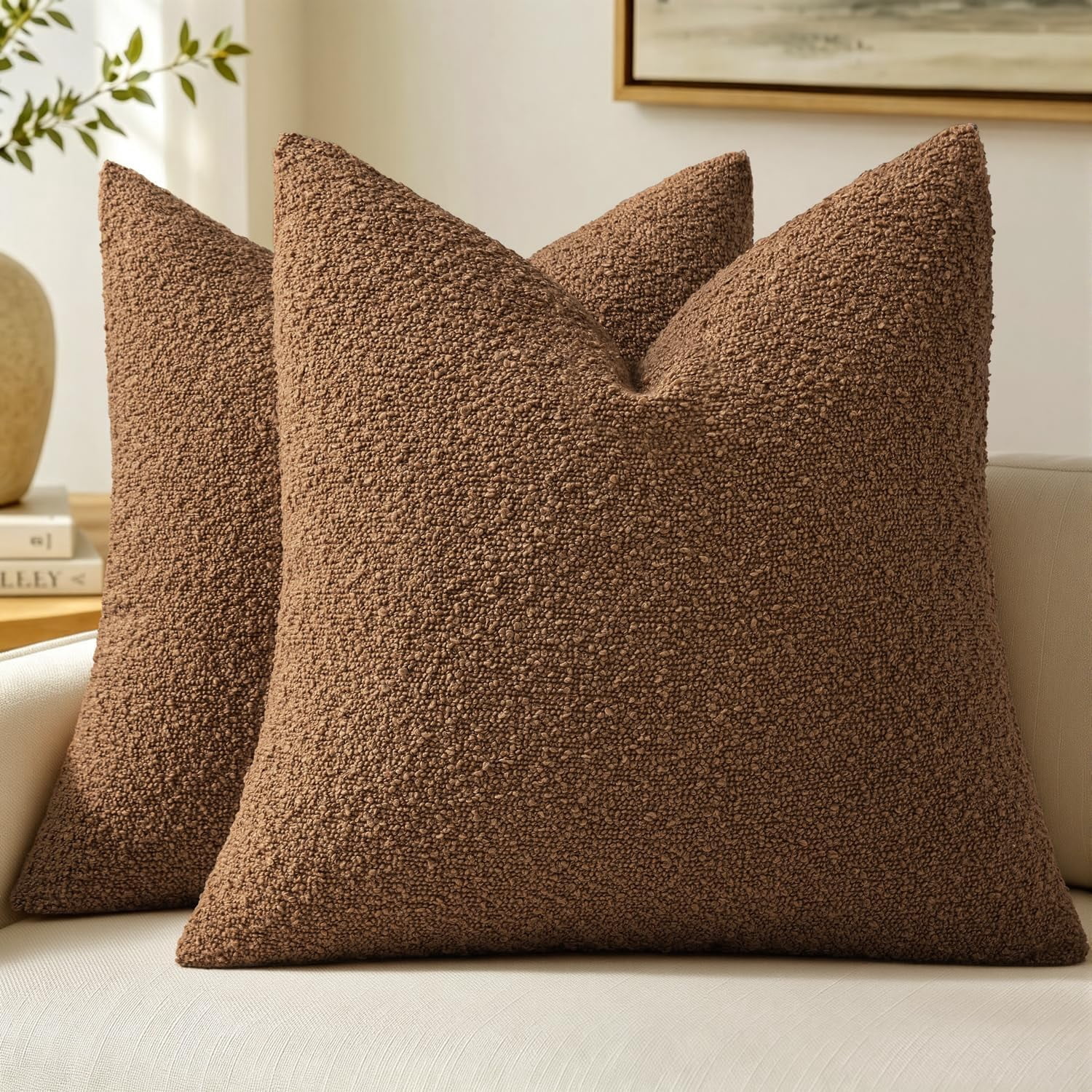 Throws Texture 18x18 Decorative Boucle Couch Pillow Covers Sudan Brown | Set of 2 ...
