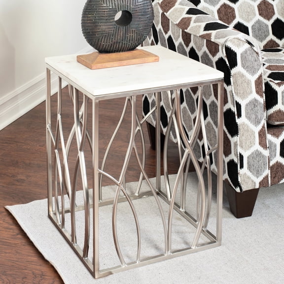 18x18 Dimensions - Welded Stainless Steel Base - Dining Area - Natural Marble Uniqueness