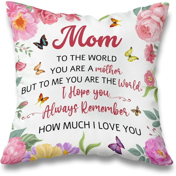 18x18 Double-Sided Floral Butterfly Throw Pillow Cover for Mom, Home or Office Decor Couch Sofa Pillowcase for Living Room Bedroom, Thank You Mom Gift for Mother, House Decor Supplies -21