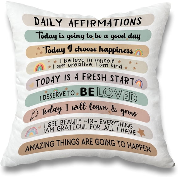 18x18 Double-Sided Rainbow Throw Pillow Covers, Daily Affirmations, Home Therapy Office Decor Couch Pillowcase for Living Room Bedroom School, Mental Health Gift, House Decor Supplies -18