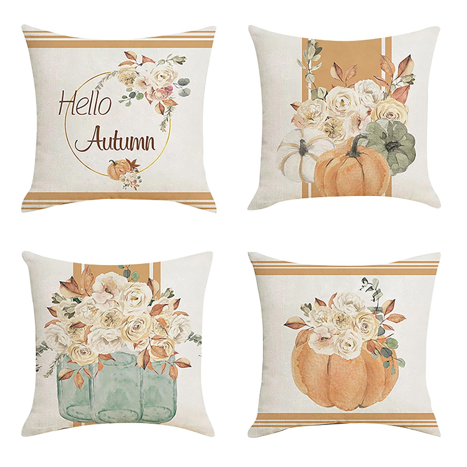 18x18 Fall Pillow Covers Set of 4, Pumpkin Truck Decorative Holiday 18