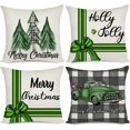 thumbnail image 1 of 18x18 Green Christmas Pillow Covers, Decorative Farmhouse Merry Christmas Tree Buffalo Plaid Truck Holly Jolly Christmas Outdoor Pillow Shams Cases Slipcovers Set of 4 for Couch Sofa, 1 of 5