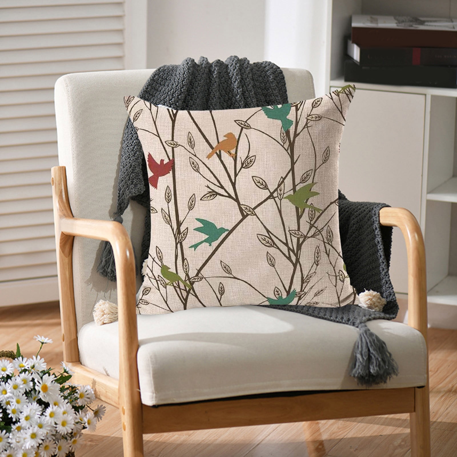 18x18 Inch Bird Song Decoration Throw Pillow Cover Cushion Cover Linen Pillow Cover Protective