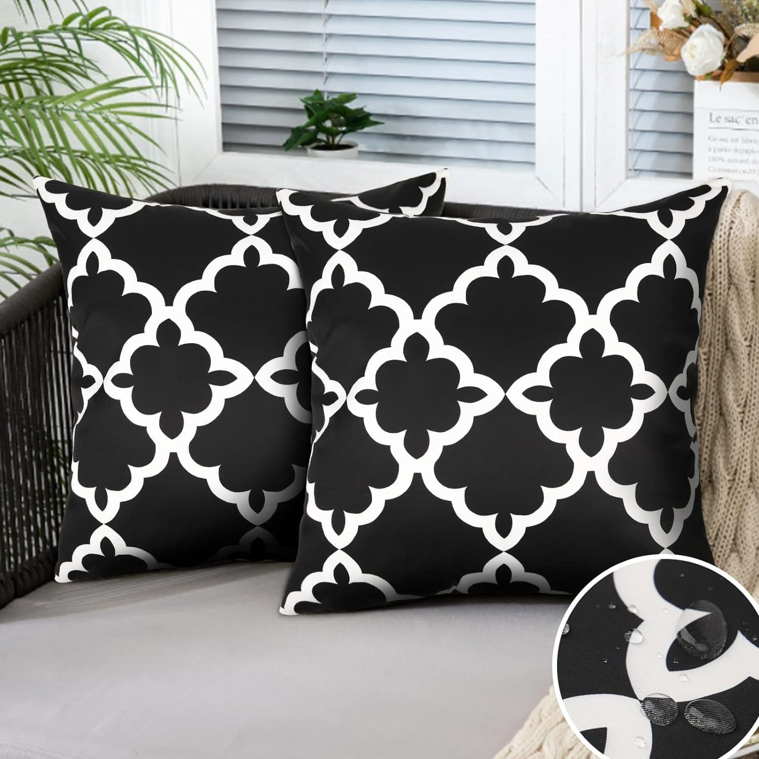 18x18 Inch Black and White Throw Pillow Covers Outdoor Waterproof for