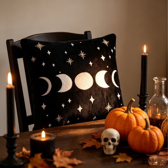 18x18 Inch Celestial Throw Pillow With Insert, Black Moon Decorative Cushion, Crescent Accent Pillow, Gothic Sofa Bedroom Home Decor