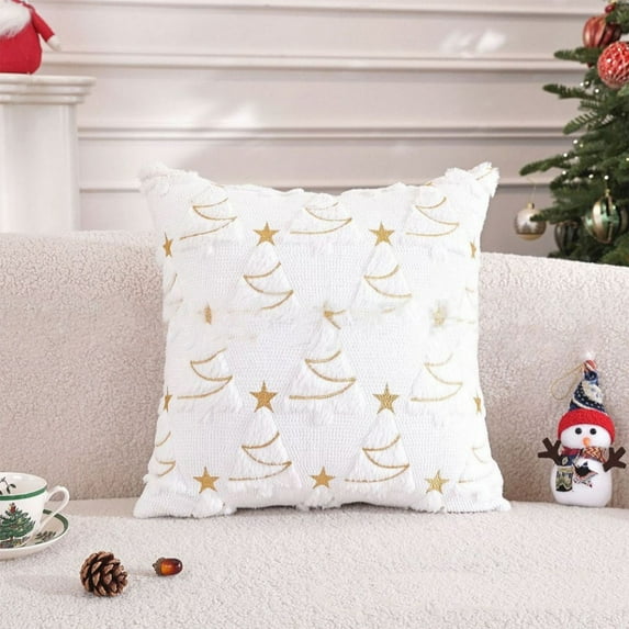 Taicans 18x18 Inch Christmas Pillow Covers - Farmhouse Holiday Throw Pillows with Gold Moon & Star Print,Soft Plush Winter Decor for Home,Cozy Seasonal Home Accents,Festive Holiday Gift Idea