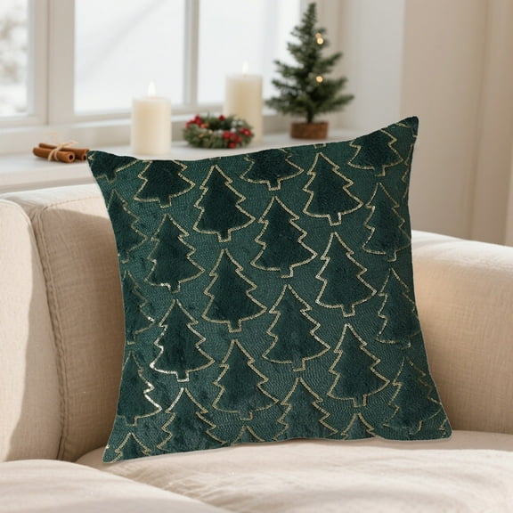 18x18 Inch Christmas Tree Plush Jacquard Throw Pillow Cover - Super Soft Holiday Cushion Case with Invisible Zipper, Winter Home Decor for Sofa, Couch, Chair