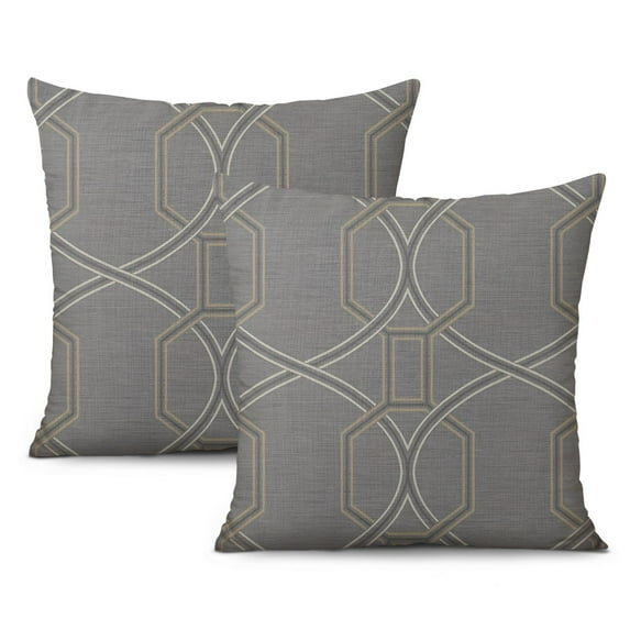 18x18 Inch Decorative Patchwork Pillow Covers in Elegant Grey and Beige, Pack of 2