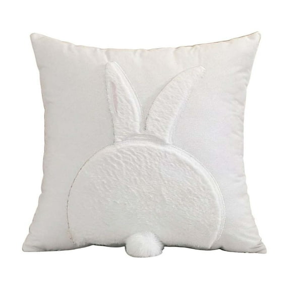 18x18 Inch Easter Pillow Covers, 3D Embroidered Velvet Bunny Rabbit Throw Pillowcase for Sofa Couch Bedroom Decor, Spring Home Decoration Cushion Case, Bunny Rabbit Pillow Covers