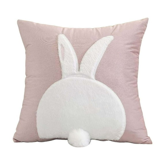 18x18 Inch Easter Pillow Covers, 3D Embroidered Velvet Bunny Rabbit Throw Pillowcase for Sofa Couch Bedroom Decor, Spring Home Decoration Cushion Case, Bunny Rabbit Pillow Covers