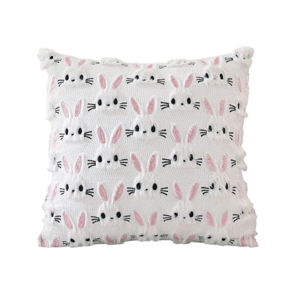 18x18 Inch Easter Pillow Covers, 3D Embroidered Velvet Bunny Rabbit Throw Pillowcase for Sofa Couch Bedroom Decor, Spring Home Decoration Cushion Case, Bunny Rabbit Pillow Covers