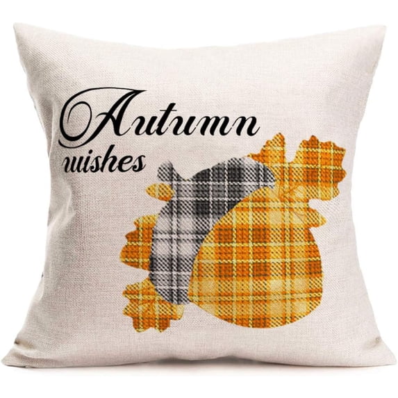 18x18 Inch Farmhouse Pillow Covers Filbert and Buffalo Check Plaid Decorative Fall Pillow Case Square Cotton Linen Autumn Wishes Word Cushion Case for Sofa Couch Bedroom (Filbert)