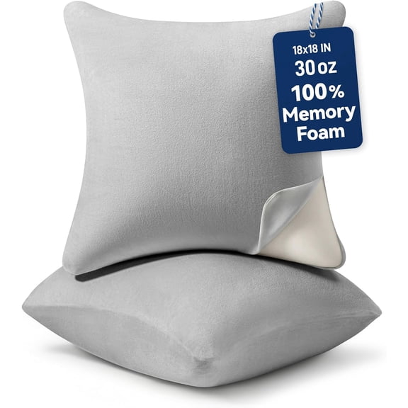 18x18 Inch Memory Foam Pillow Insert, Firm & Fluffy Square Throw Pillow for Couch and Bed, Premium Decorative Stuffer, Heavy Duty & Non-Flattening