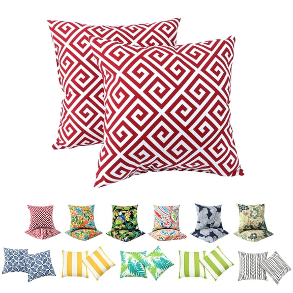 18x18 Inch Outdoor Throw Pillows Set of 2, Waterproof & Fade-Resistant, Square Decorative Cushion For Patio Furniture, All Weather Outdoor Pillows (Red Grid)