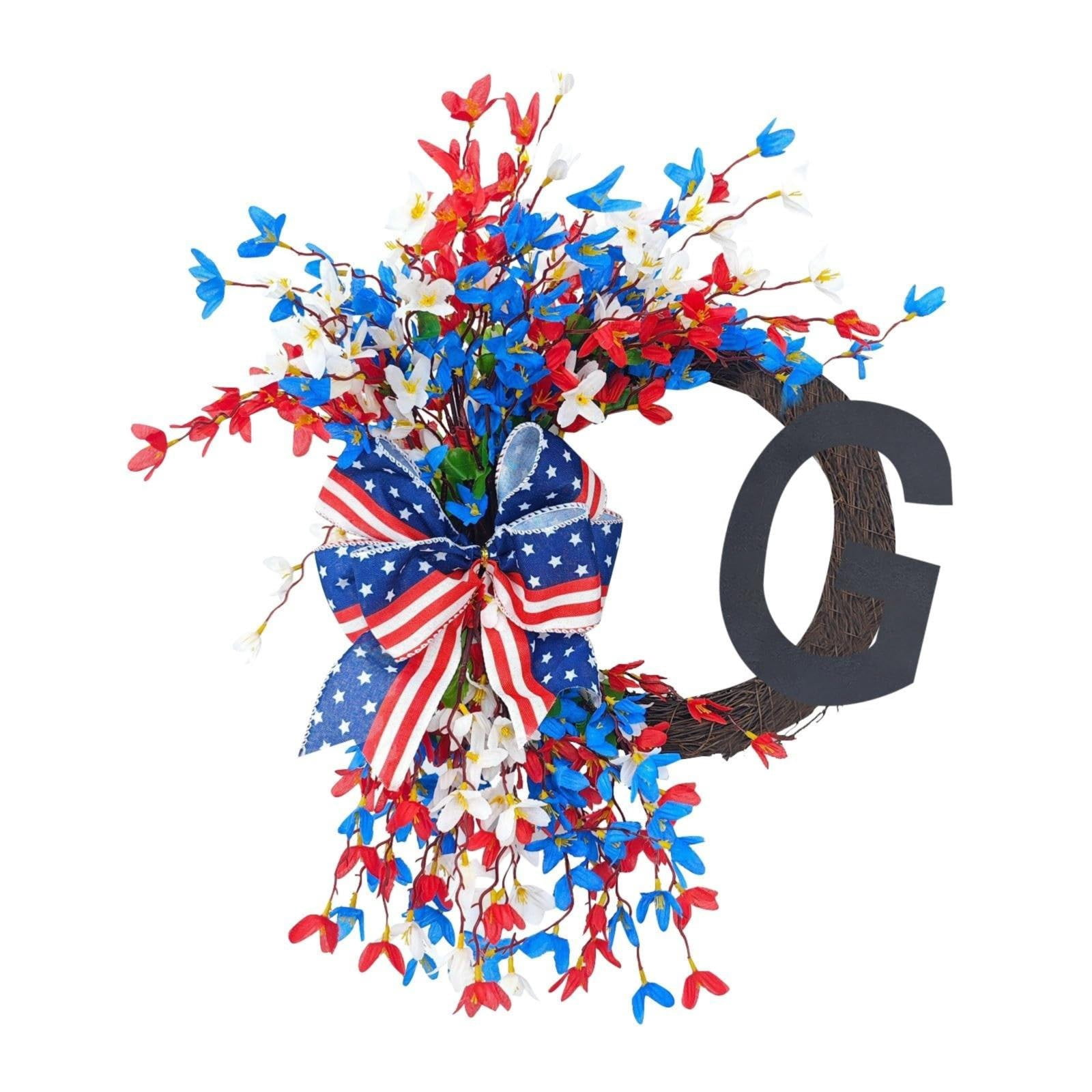 18x18 Inch Patriotic American 4th of July Wreath for Front Door Red ...