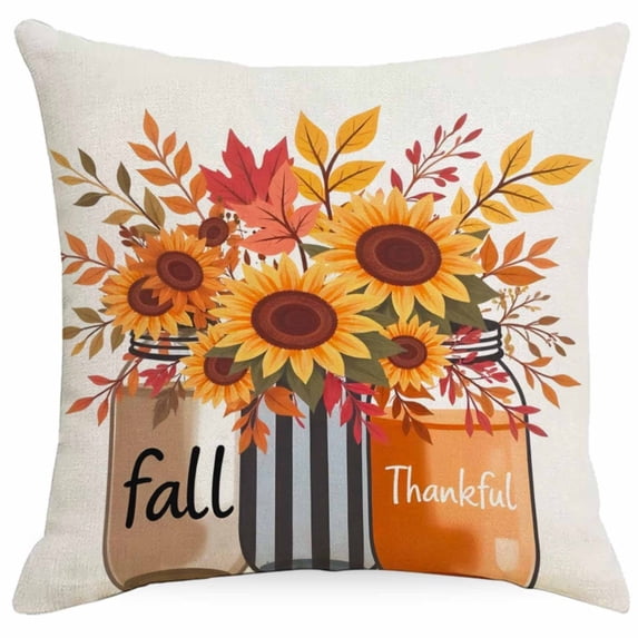 18x18 Inch Pumpkin Maple Leaf Throw Pillow Cover, Rural Harvest Cushion Slip, Decor Pillowcase for Thanksgiving Sofa Bed Indoor Outdoor Home Decor