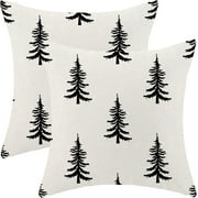 WYZCTTD 18x18 Inch Set of 2 Cream Black Christmas Tree Decor Throw Pillows for Couch Bed Decorations