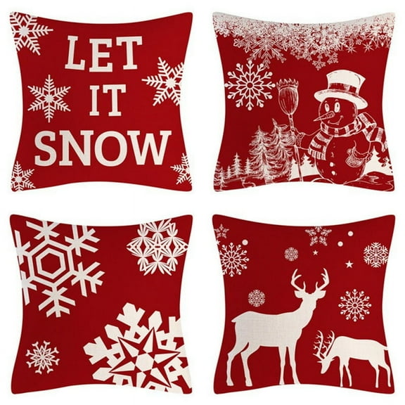 18x18 Inch Set of 4 Christmas Outdoor Pillow Covers, Waterproof Throw Pillow Cases, New Year Cushion Decor
