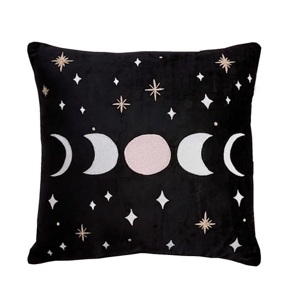 18x18 Inch Stuffed Throw Pillow with Celestial Embroidery, Boho Gothic Home Decor Accent Cushion, Complete Pillow for Sofa Couch Bed, Witchy Celestial Gift for Astronomy Lovers