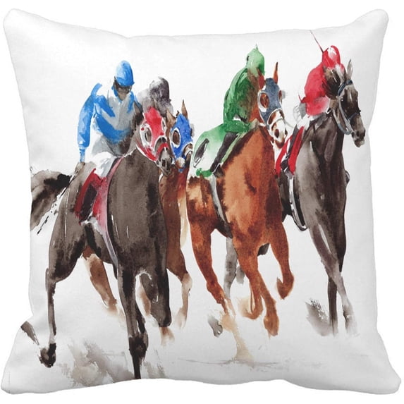 18x18 Inch Throw Pillow Cover Horse Racing Watercolor Painting Isolated on White Home Decor Pillowcase Square Pillow Case Cushion Cover for Sofa Bed