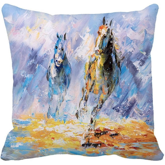 18x18 Inch Throw Pillow Cover Oil Painting Running Horse Home Decor Pillowcase Square Pillow Case Cushion Cover for Sofa Bed