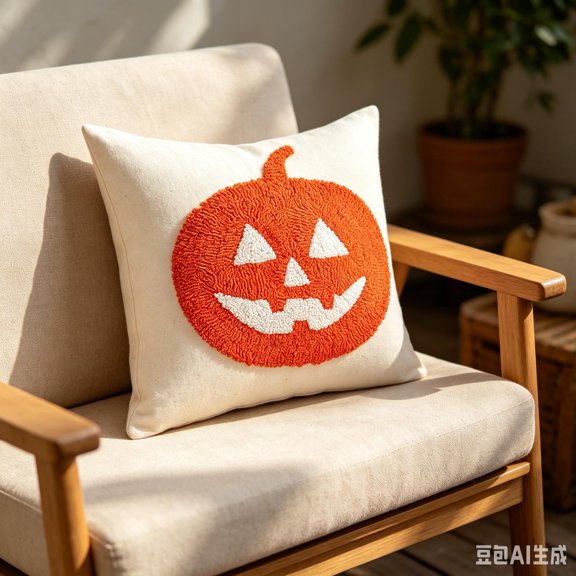 18x18 Inch Tufted Halloween Throw Pillow Covers, Textured Loop Embroidery Spider Lantern Cushion Covers, Farmhouse Sofa Decor Pillow Cases Without Insert for Halloween Decorations
