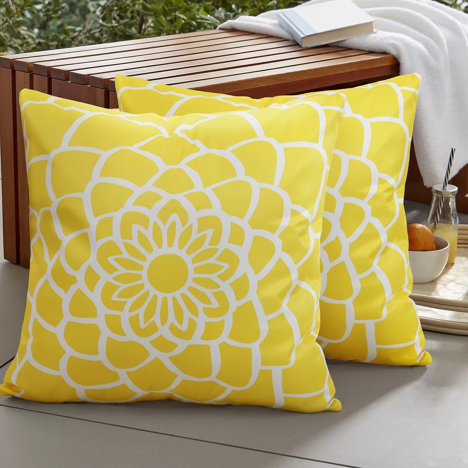 18x18 Inch Yellow and White Mandala Throw Pillow Covers Outdoor