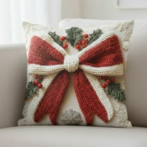 18x18 Inches Christmas Pillow Covers with Bow Pattern，Washable Home Decorative Pillow Cases With Soft Fabric Hidden Zipper For Sofa Office Car Bedroom Christmas Decoration