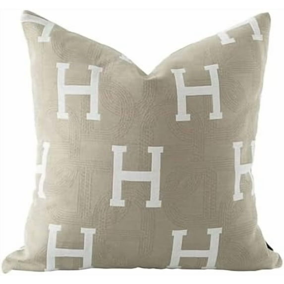 18x18'' Inches Throw Pillow Cushion Cover - H Letter Embroidery Modern Fashion Style Sofa Pillow Cover for Living Room Bedroom