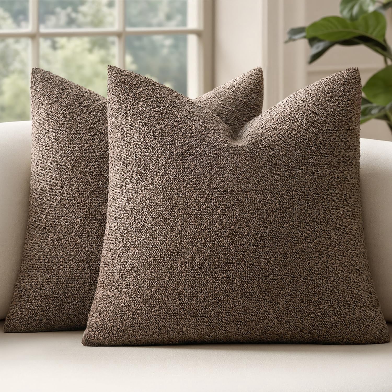 Throws Texture 18x18 Light Brown Boucle Couch Pillow Covers Set of 2 | Textured ...