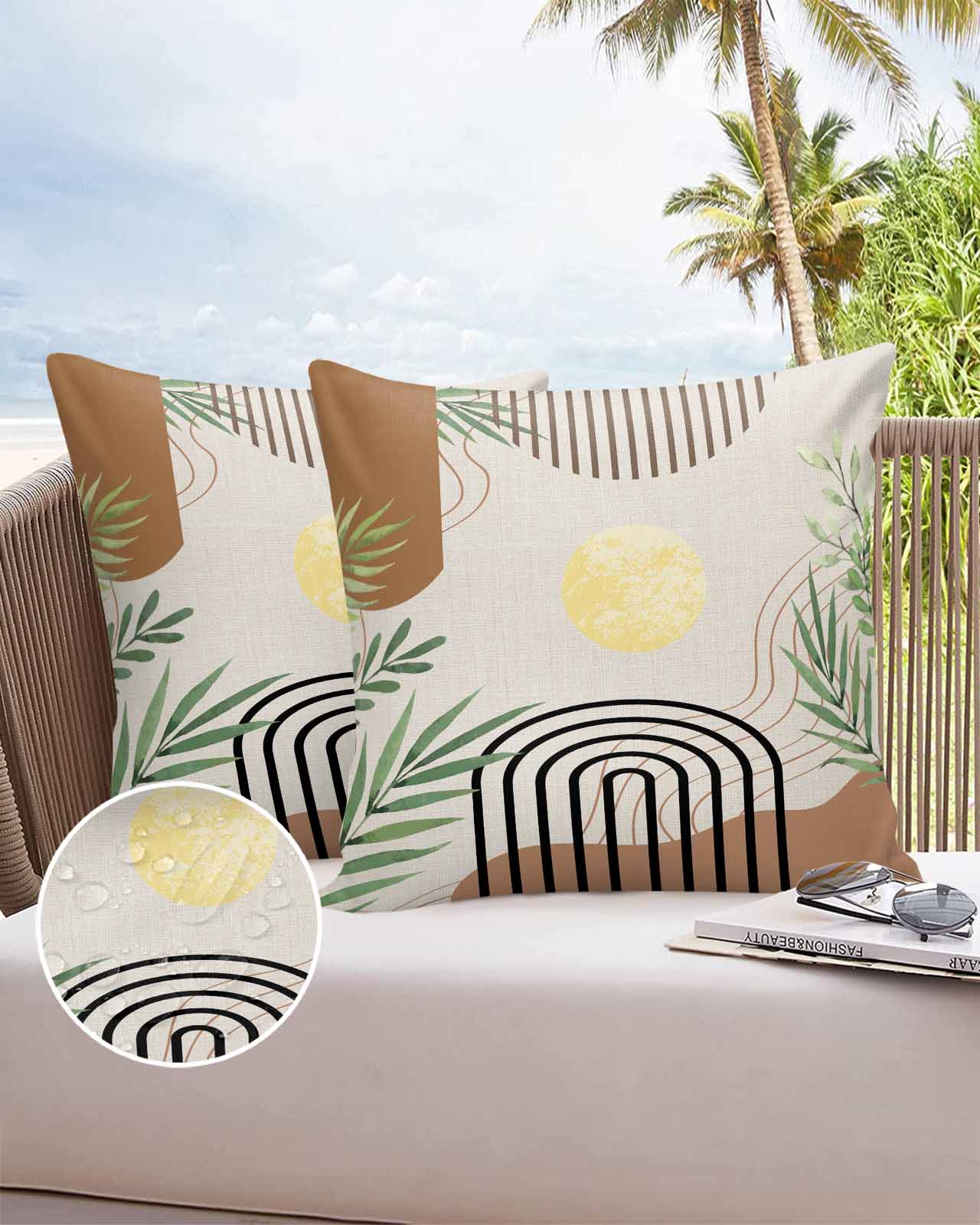 18x18 Outdoor Pillow Covers Set of 2 Bohemian Leaves Sun Outdoor