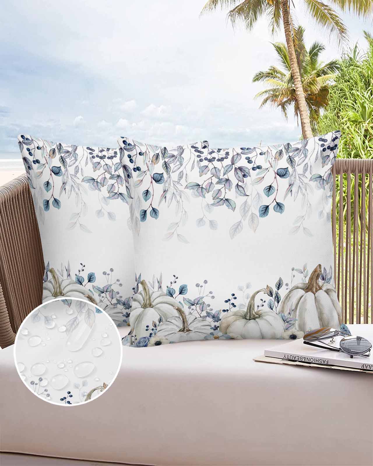 18x18 Outdoor Pillow Covers Set of 2 Thanksgiving Fall Harvest Pumpkins