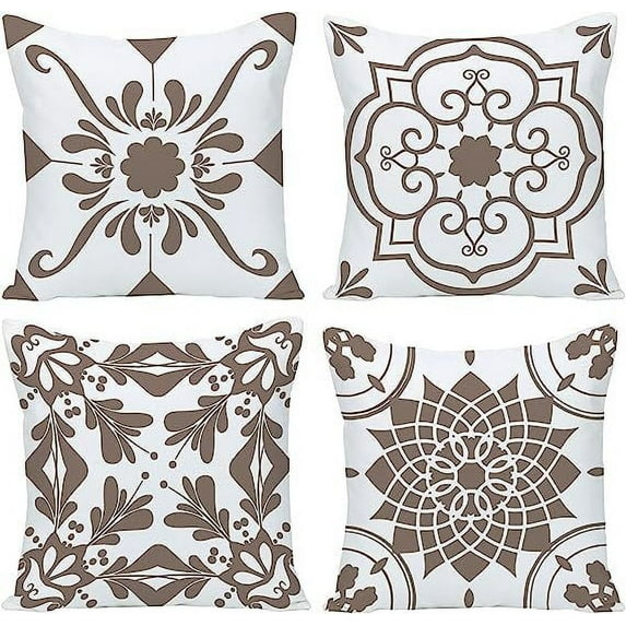 18x18 Pillow Cover Set of 4, Boho Ethnic Design Decorative Throw Pillows Linen Carpet Pattern Farmhouse Cushion Pillow Covers for Sofa Couch Outdoor