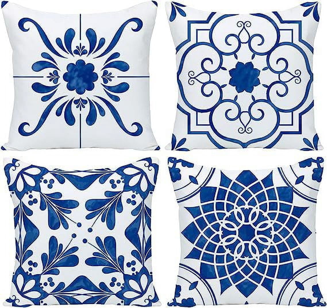 18x18 Pillow Cover Set of 4, Boho Ethnic Design Decorative Throw Pillows Linen Carpet Pattern Farmhouse Cushion Pillow Covers for Sofa Couch Outdoor