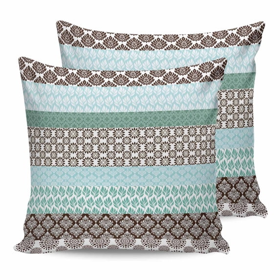 18x18 Pillow Covers Set of 2, Boho Geometric Throw Pillow Covers Decorative Couch Cushion Case, Turquoise Green Brown Tribal Stripes Microfiber Square Pillowcases for Bedroom Car Living Room